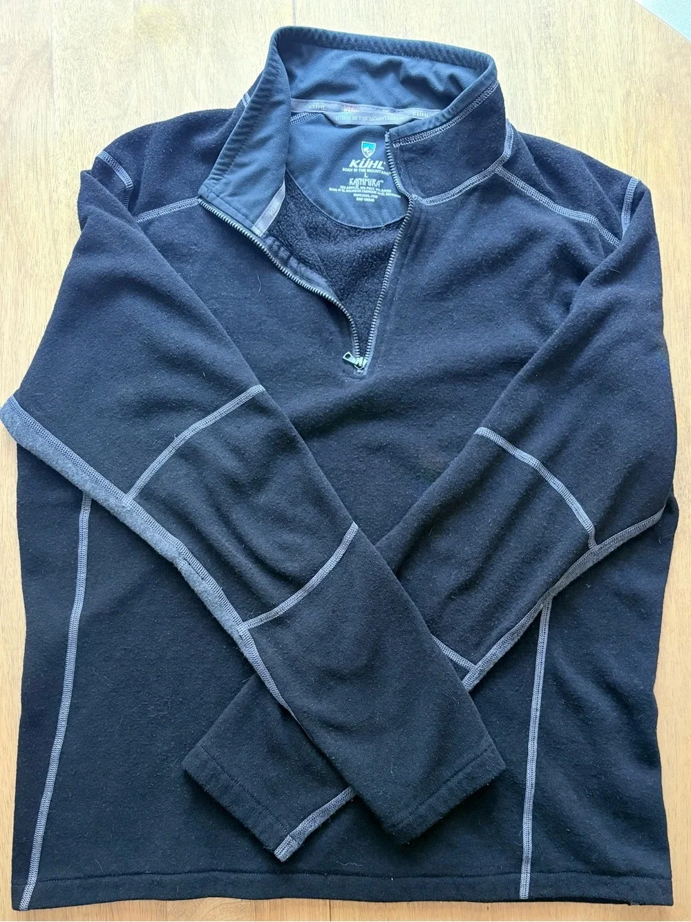 KUHL Kashmira Mens Large Black Charcoal Quarter Zip Fleece Pullover Sweater - Picture 3 of 7